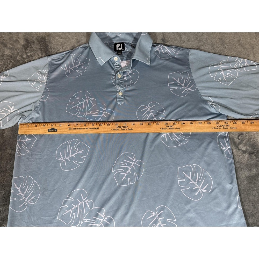 FootJoy Polo Shirt Mens XL Blue Tropical Leaf Short Sleeve Golf Performance - Picture 4 of 12